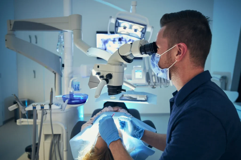 Microscopic Root Canal Therapy The dental microscope magnifies the operating area